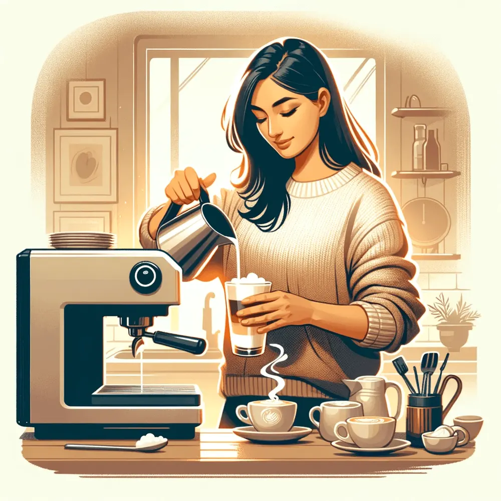 kobieta robi latte macchiato w domu
