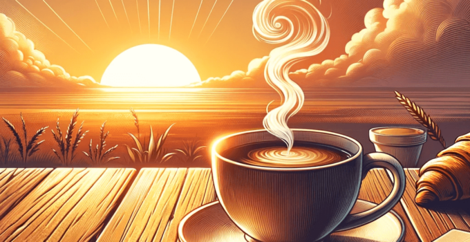 najdroższa kawa na tle zachodu słońca