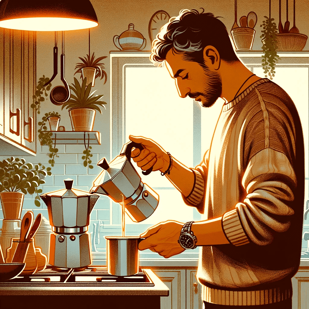 mężczyzna robi kawę w kawiarce