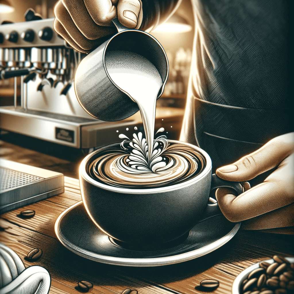 barista wlewa mleko do kawy